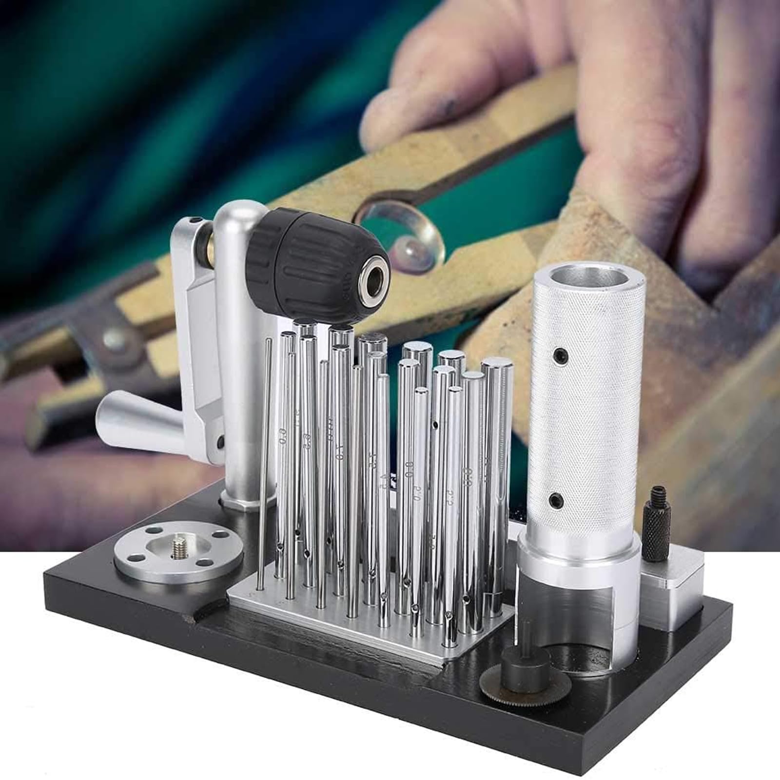 ZHJOPP Jewelry Making Tool Kit, Manual Wire Drawing Machine with 20 Mandrels (2.5mm-12mm), Efficient Ring Bending and Polishing Tools