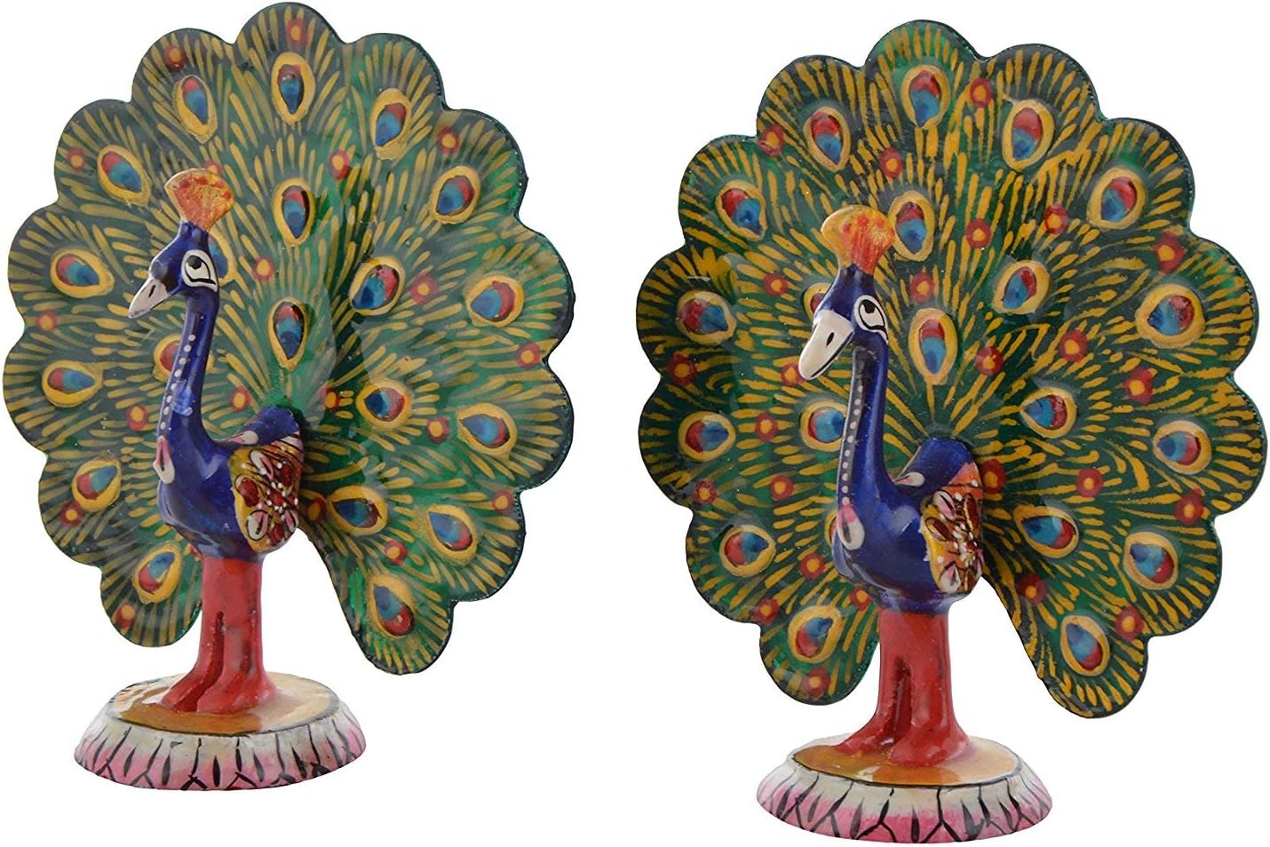 Metal Meena Meenakari Peacock Set 3 inch Handmade Gift Item for Home Decor Showpiece