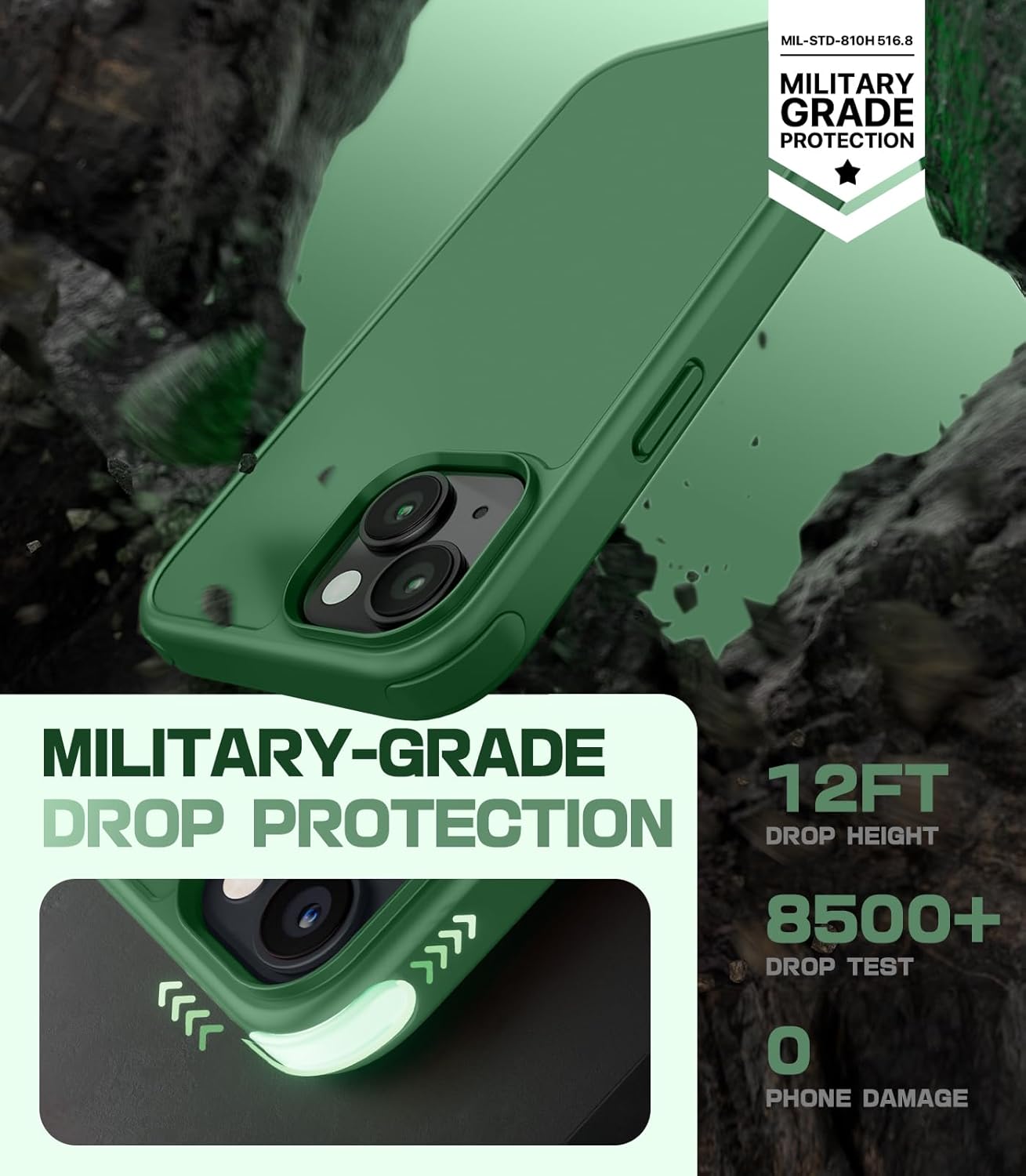 Mobnano for iPhone 14 & iPhone 13, Compatible with MagSafe – Frosted Matte Shockproof, Replaceable Anti-Collision Corners & Buttons (2 Colors), Slim Fit & Full Protection Phone Cover - Alpine Green