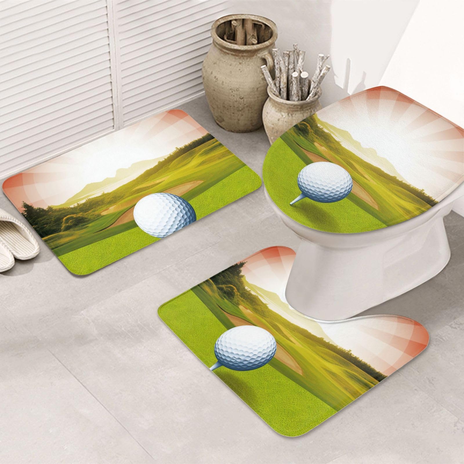 Tapis de sol doux lot de 3 pour baignoire tapis de douche en U et toilette