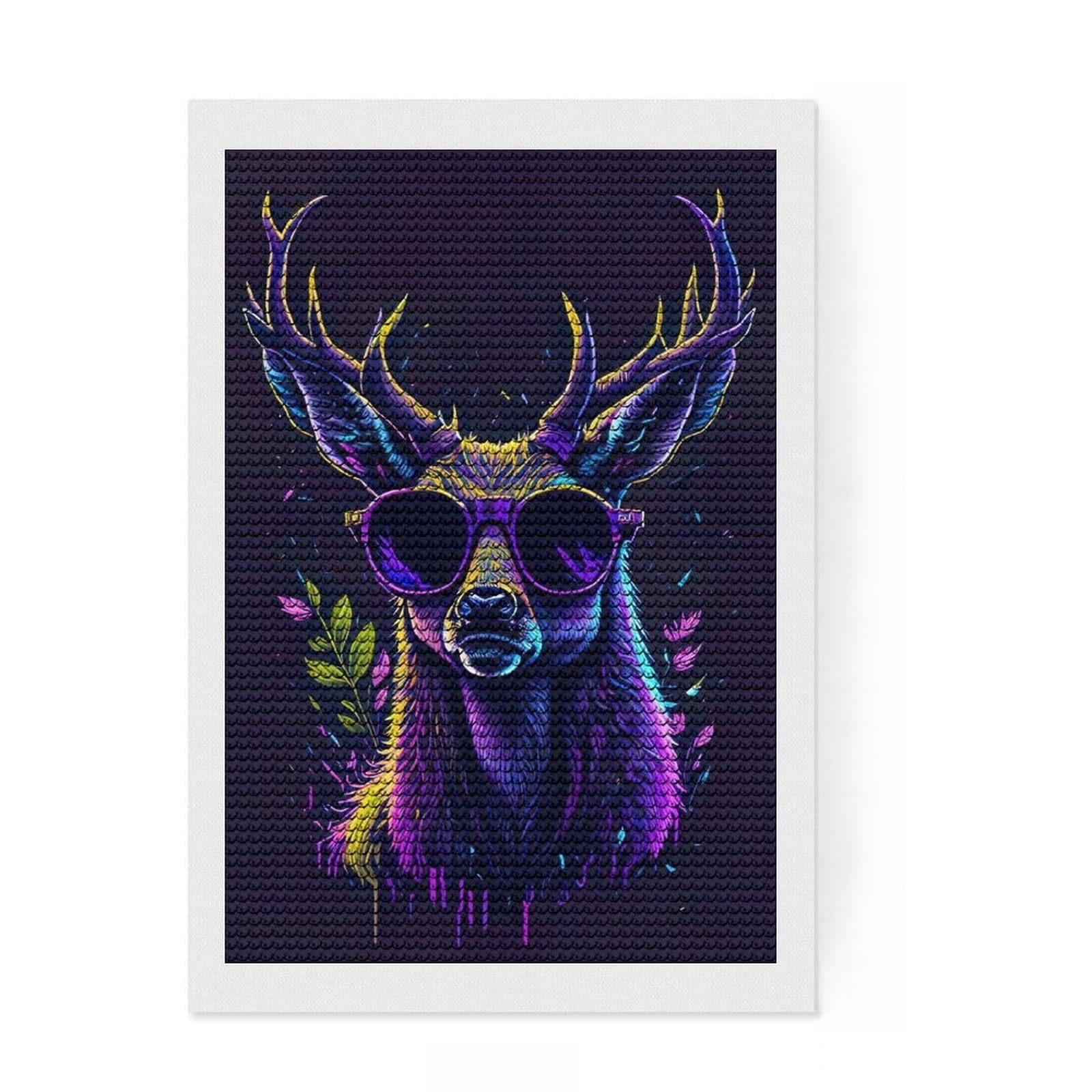 Junmoney Cute Whimsical Deer Round Drill Diamond Painting 8"x12", Stress Relief Craft, Aesthetic Room Decor, for Adults, Festive Craft Gift