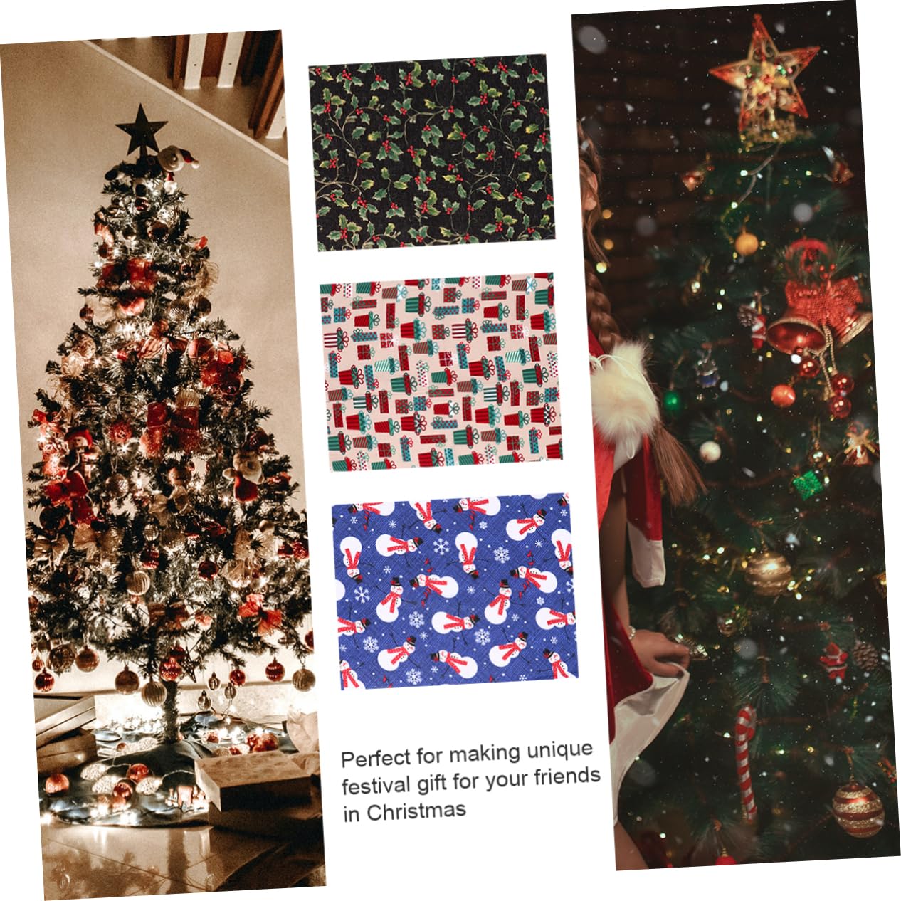 Homoyoyo 10 Hojas de Tela de Algodón Navideña Práctica y Suave Estampado Floral para Hacer Patchwork y Ropa DIY en Navidad