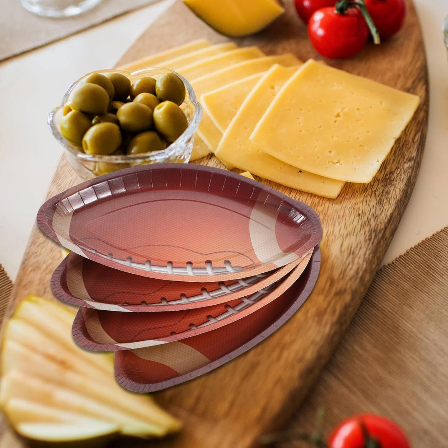 20pcs Disposable Football Paper Plates Oval Serving Plates for Big Game Birthday Party Tailgating Camping Sports Fans