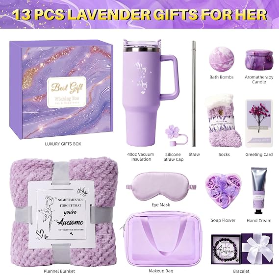 Birthday Gift for Women, Luxury Self Care Spa Gift Basket with Blanket for Mom, Wife, Sister, Friend, Girlfriend, Grandmother, Get Well Soon & Christmas gift for Her
