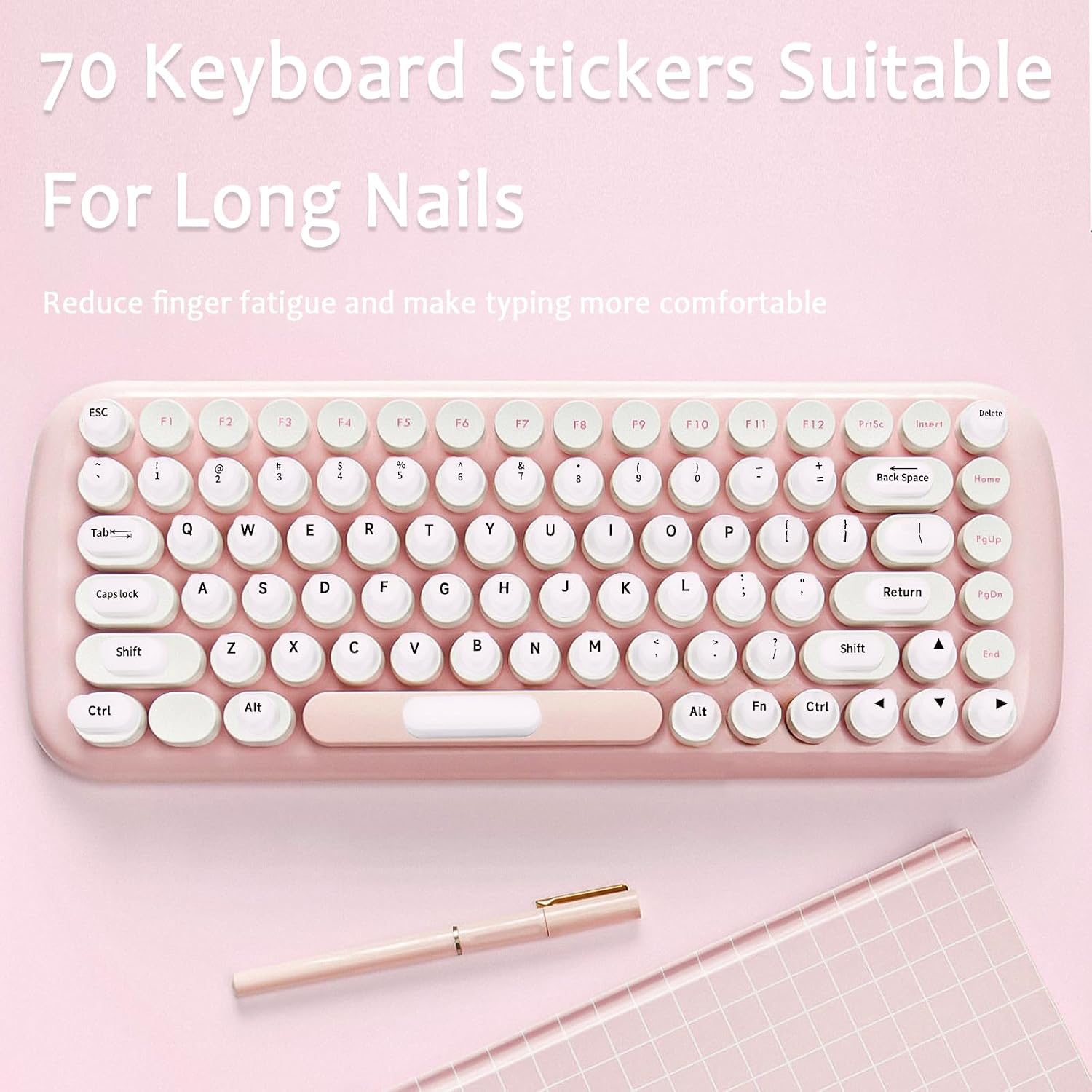 Keyboard Stickers for Long Nails, Raised Keyboards Stickers for Women with Acrylic Nails, Reusable Adhesive Silicone Keyboard Bubbles Compatible with Laptop, Desktop, PC and MacBook (White) image 2
