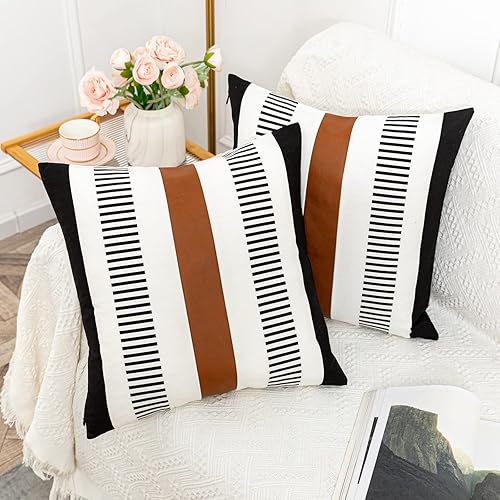 Miniatura 3 de HOEMCE Juego de 2 fundas de almohada decorativas de granja de 22 x 22 pulgadas para sala de estar, sofá y cama, funda de cojín neutra moderna de