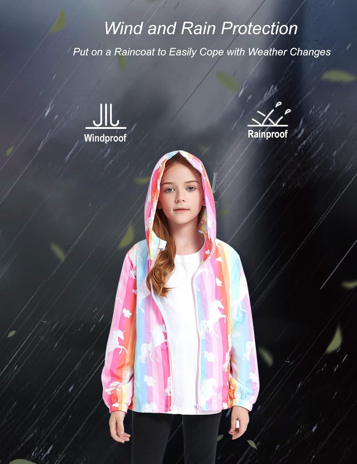 Jxstar Girls Rain Jackets Waterproof Hoodie Kids Raincoats Lightweight Windbreakers - Image 4