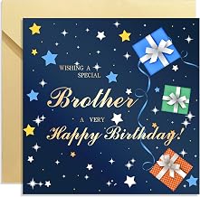 Brother Birthday Cards for Him,Happy Birthday Card for Brother | Stars Navy Blue Happy Birthday Card for Family,150mm Bday Greeting Card with Envelope,Blank Inside