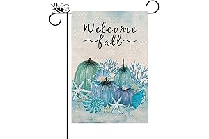Welcome Fall Coastal Garden Flag - Pumpkins Starfish Conch