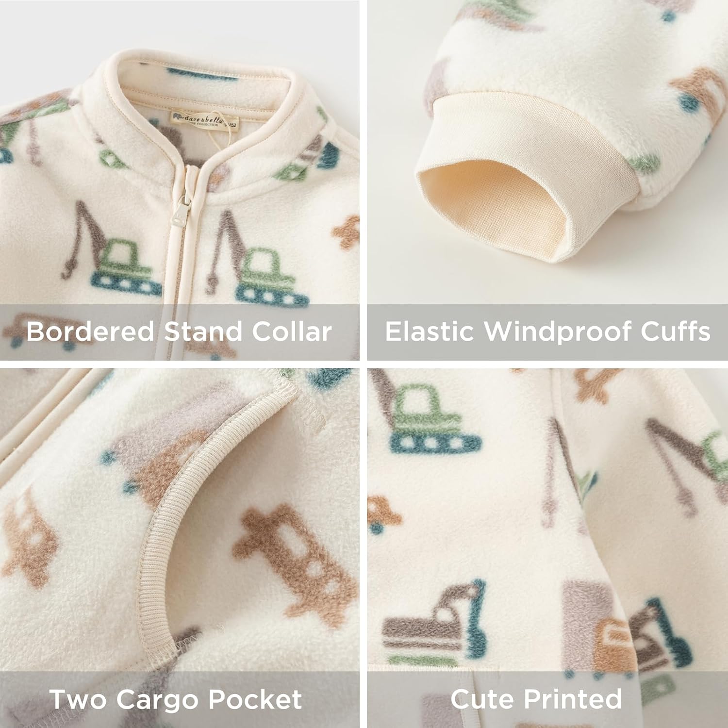 DAVE&BELLA Toddler Printed Polar Fleece Jacket, Zip Up Lightweight Outerwear for Kids Boys Girls Fall Spring Coat 2-9 Years - Image 5