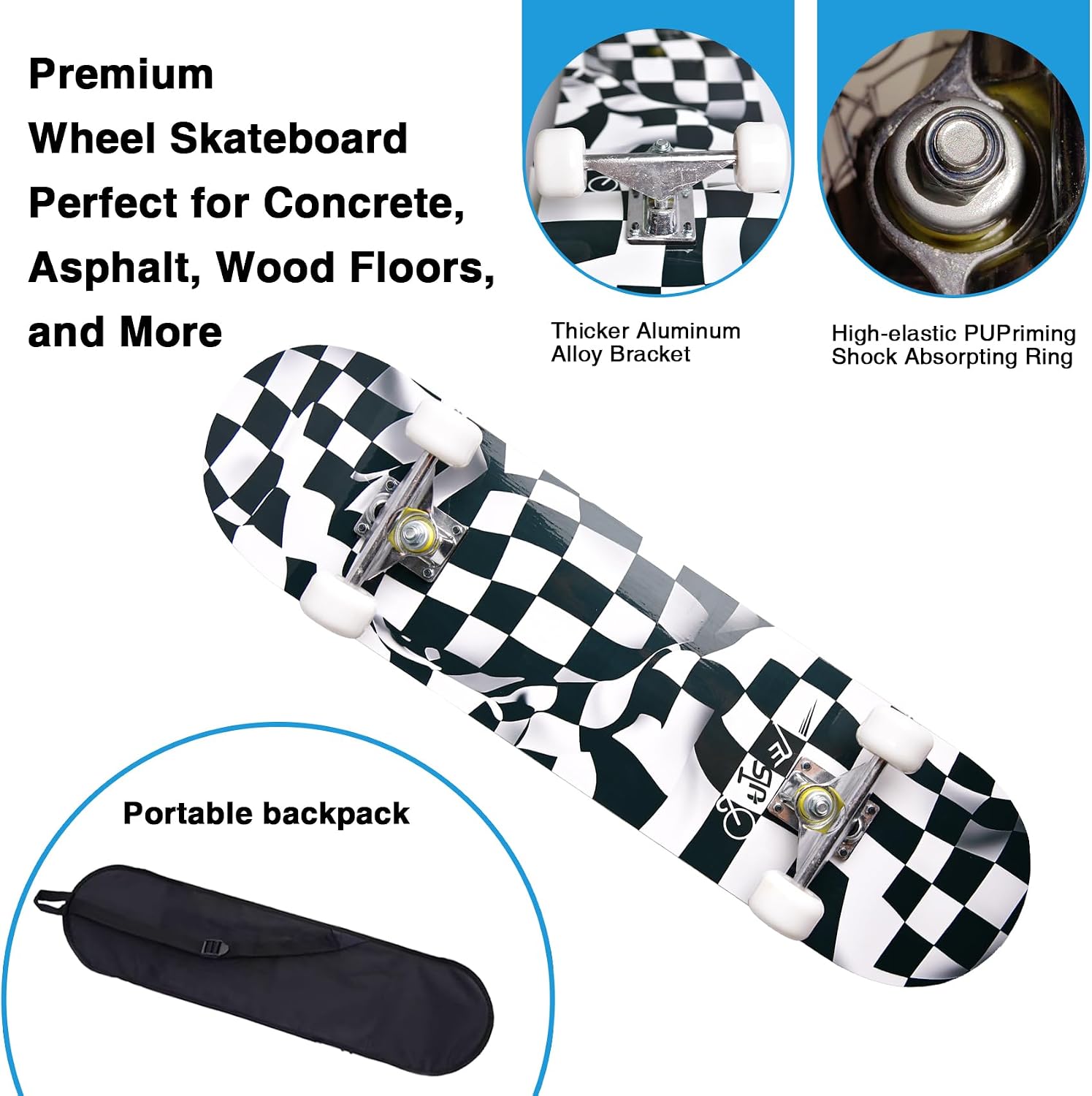 Skateboards for Beginners Kids Boys Girls and Adults,31''x8'', 7-Layer Maple, Double Kick Concave, Fascinating Cool, Solid&Durable