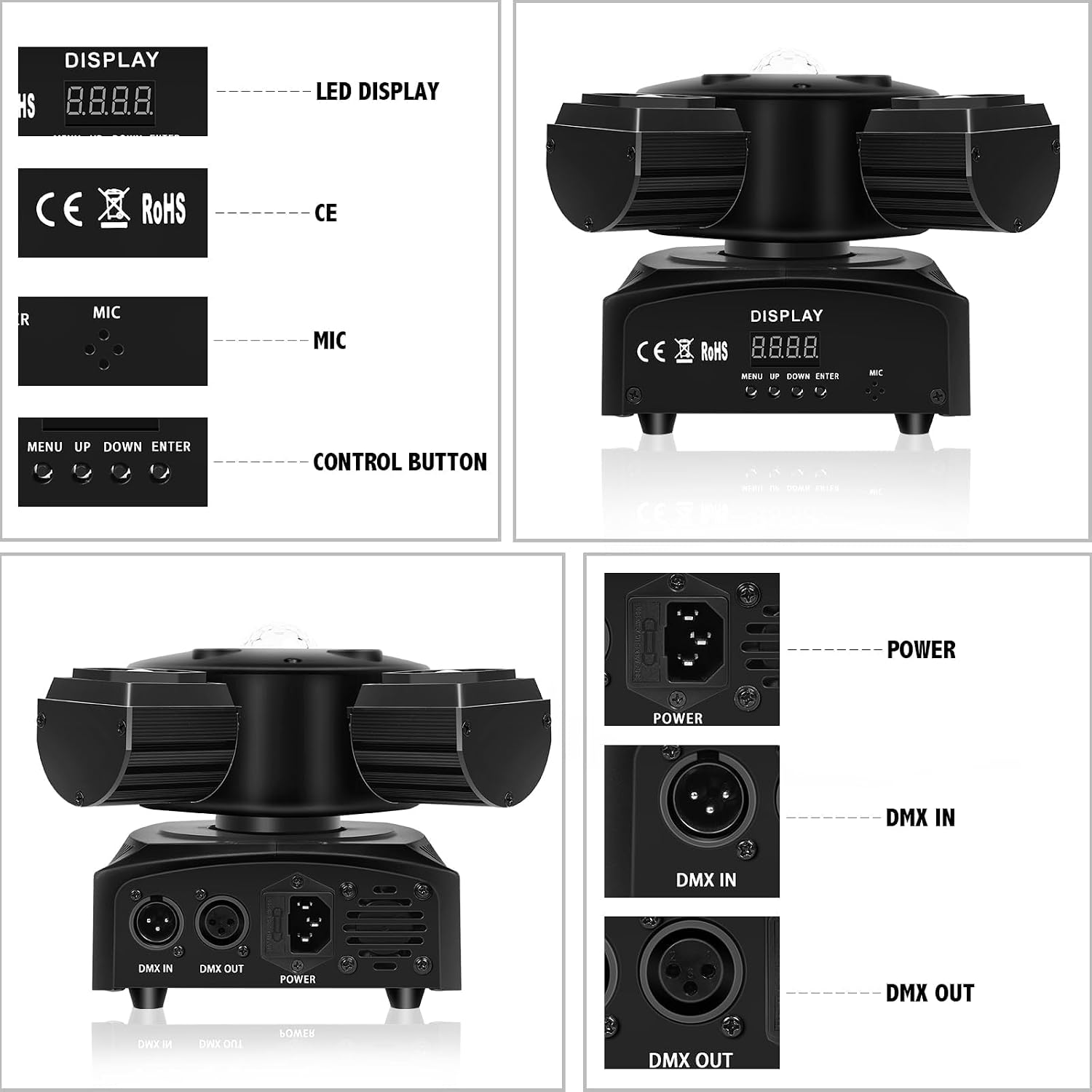 Moving Head Disco Lights,100W 4IN1 RGBW LED Moving Head DJ Light with Disco Ball Lighting Effects,4 Arms Moving Stage Lights Sound Activated DMX512 Light for Party Wedding Club KTV Bar