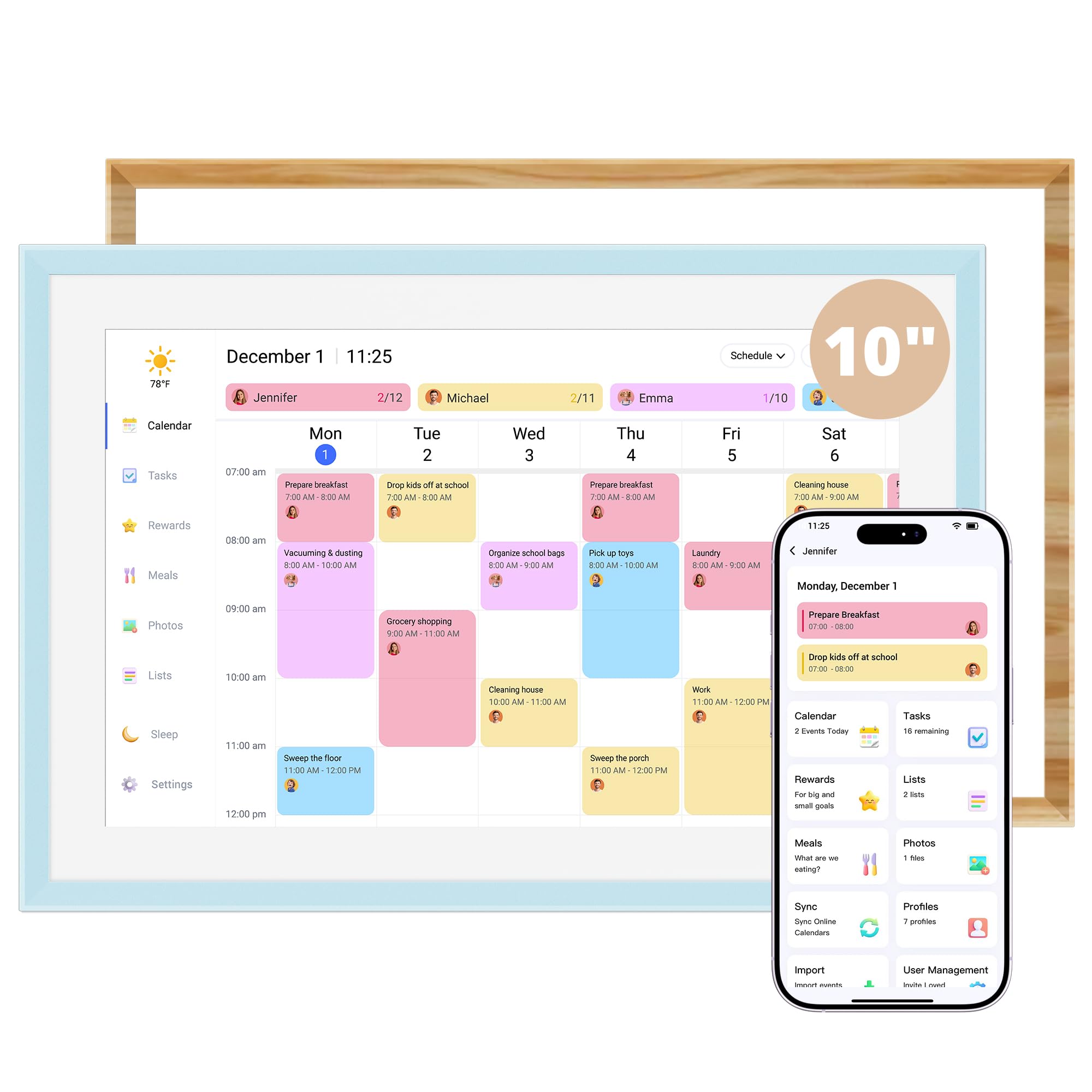 Dragon Touch Calendario Digital de Pared de 10,1 pulgadas, Planificador de calendario electrónico con 2 marcos reemplazables, memoria de 32GB, Calendario de escritorio con pantalla táctil, Blanco