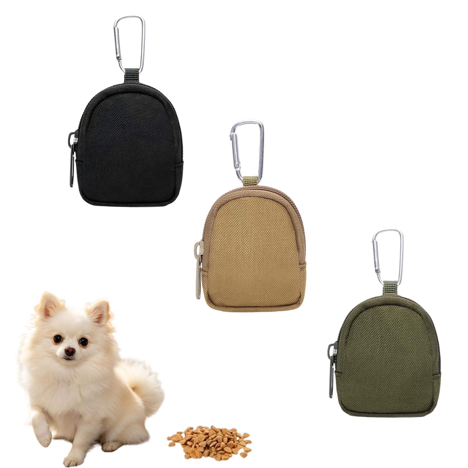 Rndqw 3Pcs Dog Treat Pouch, Portable Dog Treat Bag, Minimalist Low-Key Treats Pouch with Carabiner, Stain-Resistant Treats Bag Suitable for Outdoor Camping, Grassland, Forest Hiking