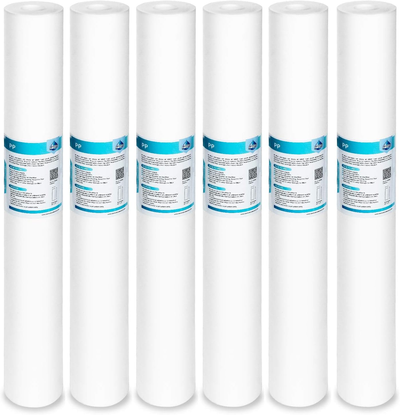 5 Micron Sediment Water Filter Replacement Polypropylene Cartridge 20" x 2.5" for Whole House Filter System - 6 Pack