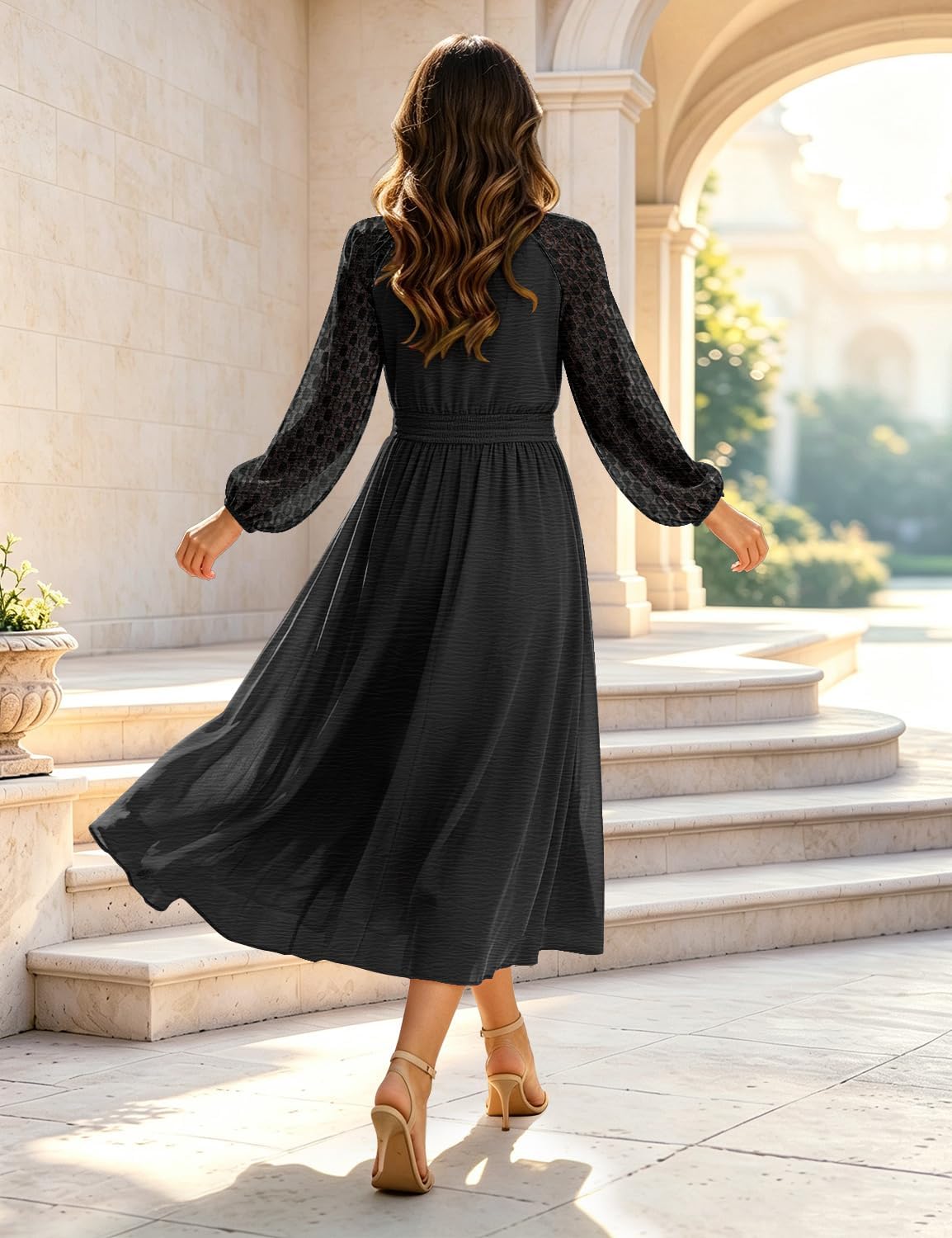 YESNO Women's Fall Lace Long Sleeve Wedding Guest Dresses ELL image 4