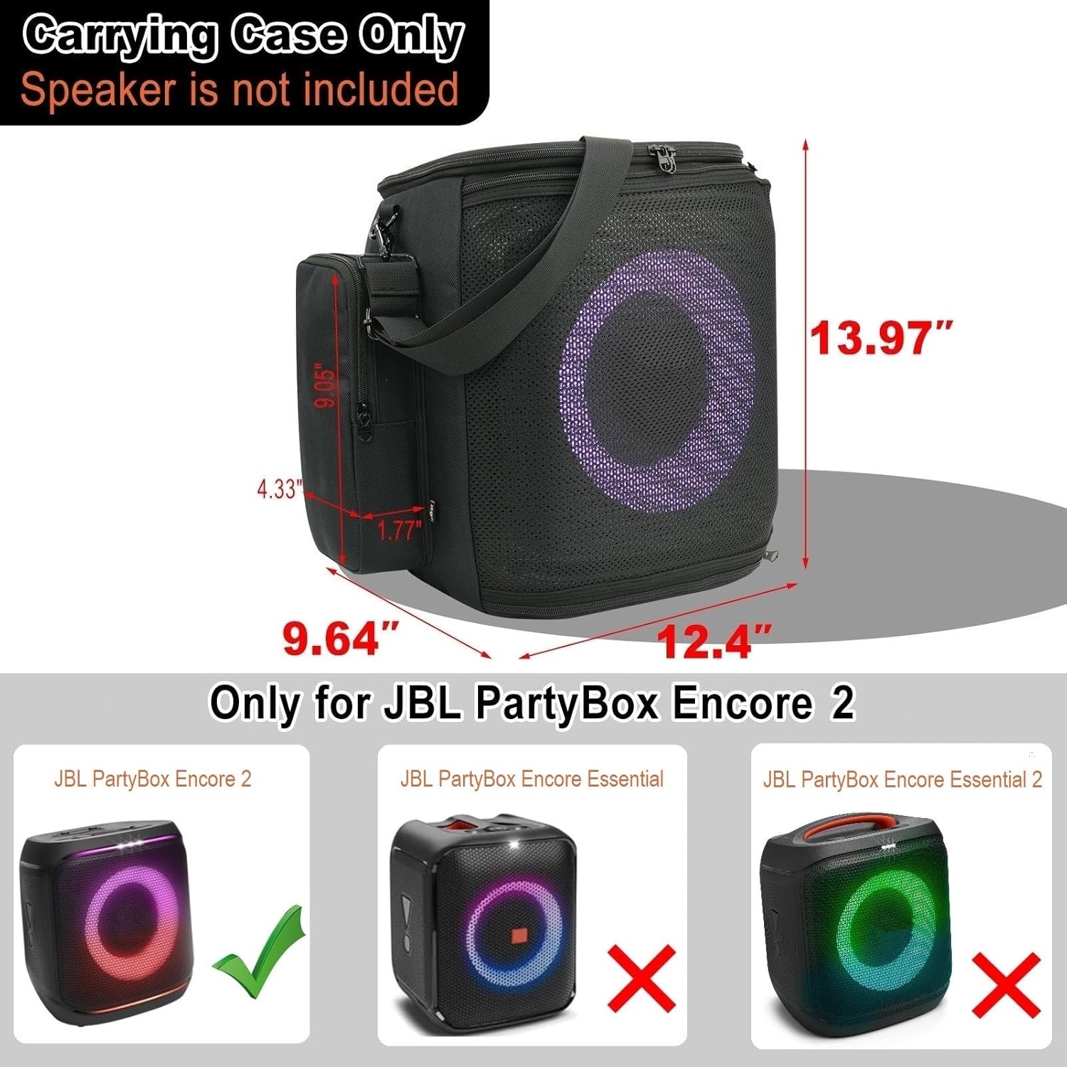 TXEsign Carrying Case Speaker Bag Compatible with JBL PartyBox Encore 2 Party Speaker, Protective Case Mesh Storage Bag with Shoulder Strap and Two Sides Accessories Pockets - Image 2