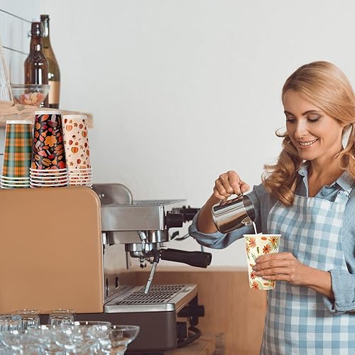 Miniatura 5 de Irenare Paquete de 96 tazas de café desechables de otoño con tapas, tazas de café de otoño de 16 onzas, tazas de papel para fiesta de Acción de
