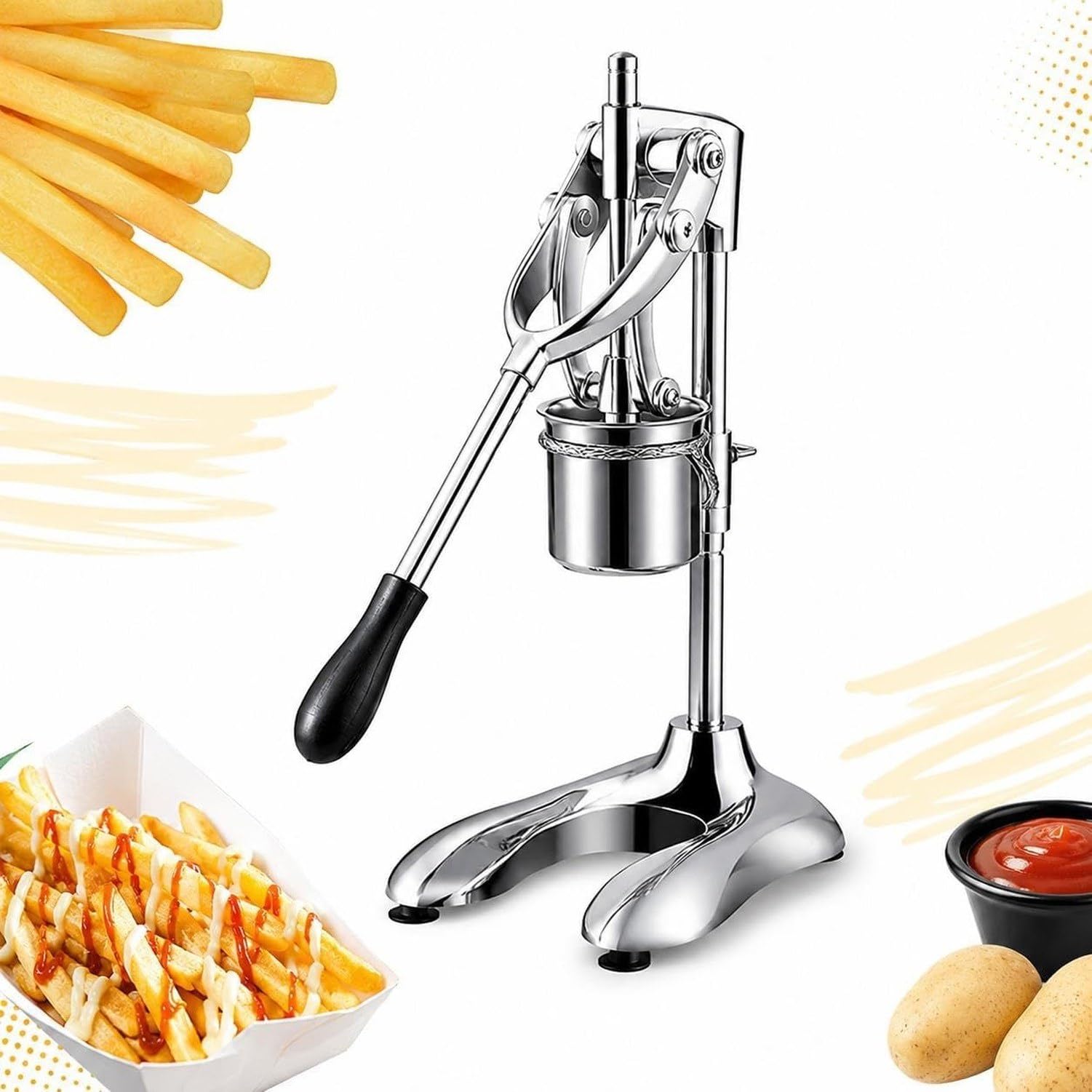 Presse à Frites Manuelle Commerciale, Machine à Frites en Acier Inoxydable 304, Silver