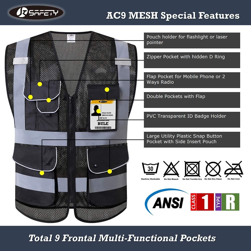 Frее Shірріng 🛒 JKSafety 9 Pockets High Visibility Zipper Front Safety Vest With Reflective Strips,HQ Breathable Mesh, Oxford Fabric for pocket materials. Black Meets ANSI/ISEA Standards (X-Large, 110-Black) Prоmо 40% оƒƒ JKSafety 9 Pockets High Visibility Zipper Front Safety Vest With Reflective Strips,HQ Breathable Mesh, Oxford Fabric for pocket materials. Black Meets ANSI/ISEA Standards (X-Large, 110-Black)