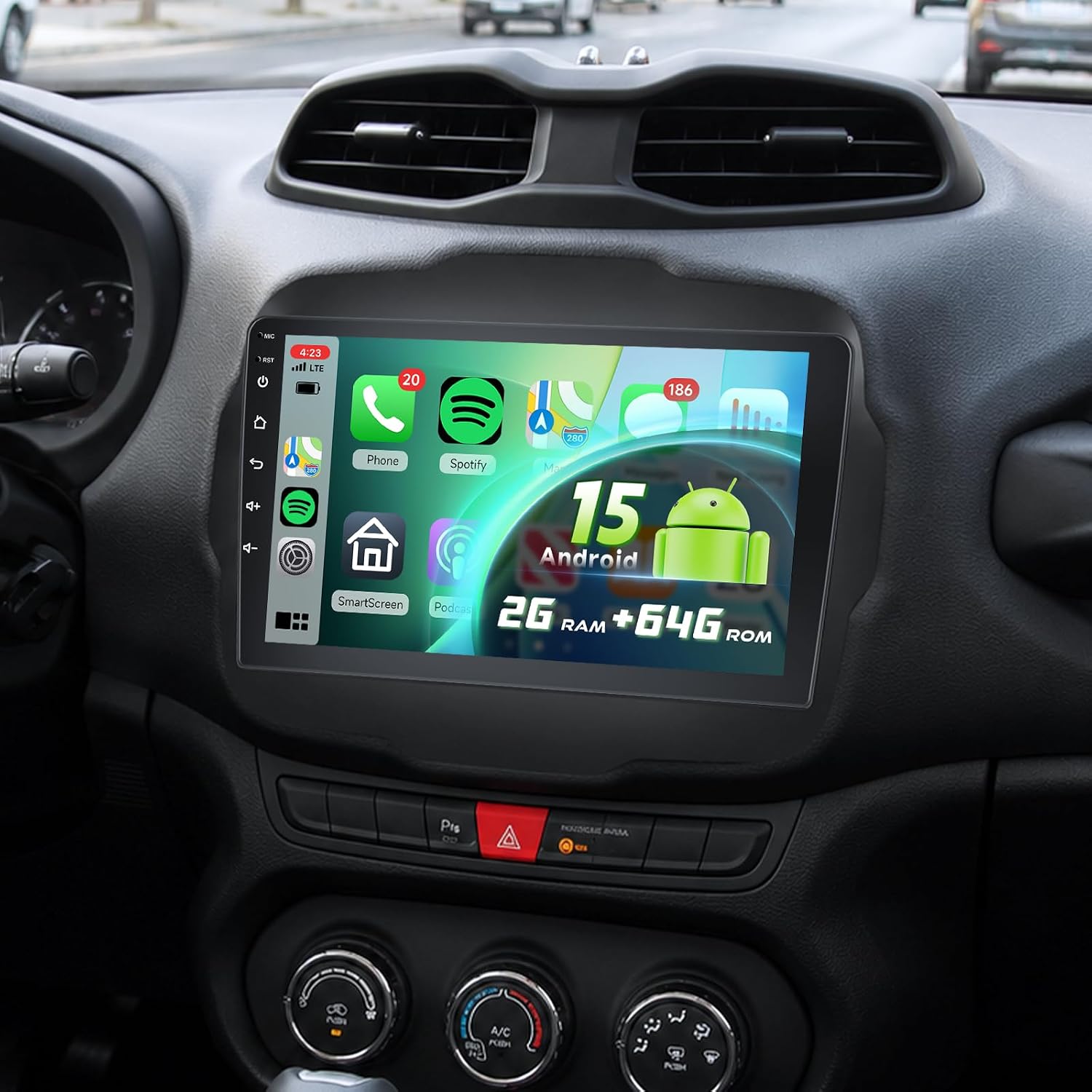 5Ghz WiFi [2G+64G] Android 15 Car Radio for Jeep Renegade 2015-2020 Car Stereo with Wireless Carplay Android Auto, 9 Inch HD Touchscreen with GPS Bluetooth FM/RDS EQ SWC 26UI Backup Camera MIC