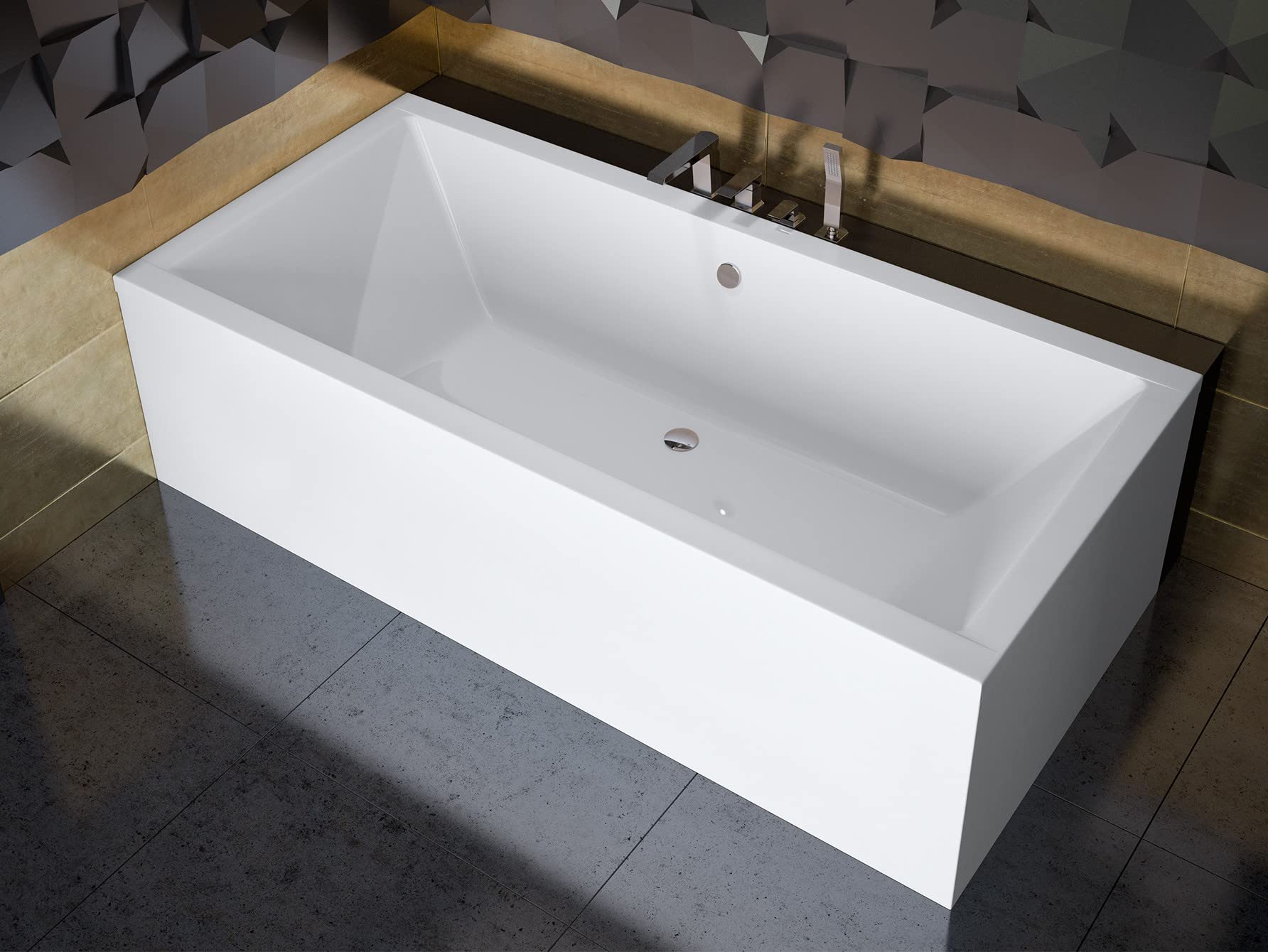 BADLAND Baignoire acrylique d'origine 190 x 90 cm Blanc Rectangle Kit complet Tablier en acrylique Siphon Pieds de baignoire Design moderne Bonde d'évacuation chromée de qualité supérieure Fabriqué en