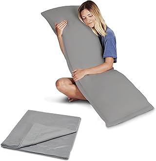 Snuggle-Pedic Body Pillow for Adults w/Grey Pillowcase- Pregnancy Pillows w/Shredded Memory Foam - Firm Maternity Side Sleeper Pillow for Adults - Long Cuddle Pillow for Bed - 20x54 Full Body Pillow