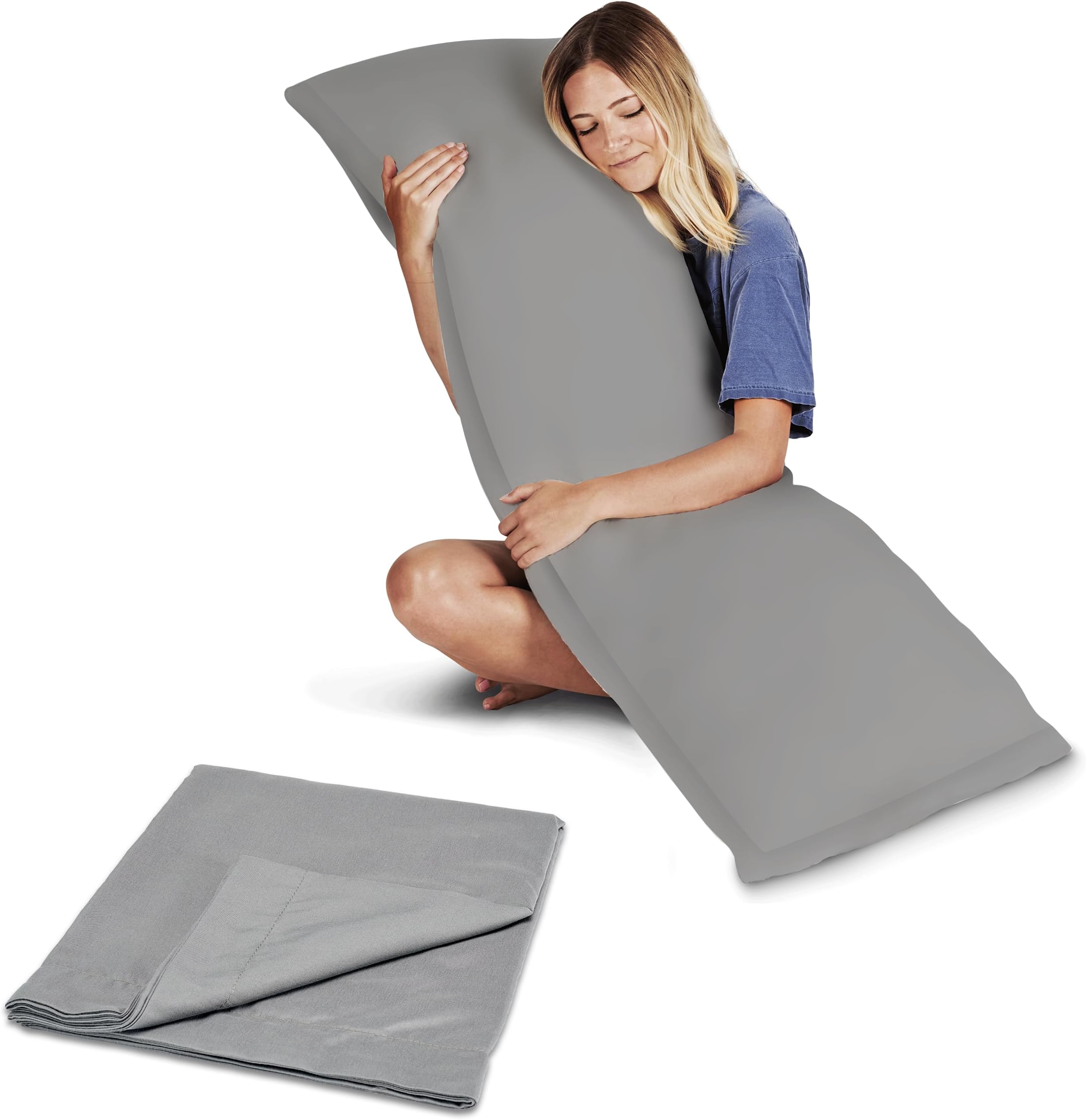 Snuggle-Pedic Body Pillow for Adults w/Grey Pillowcase- Pregnancy Pillows w/Shredded Memory Foam - Firm Maternity Side Sleeper Pillow for Adults - Long Cuddle Pillow for Bed - 20x54 Full Body Pillow