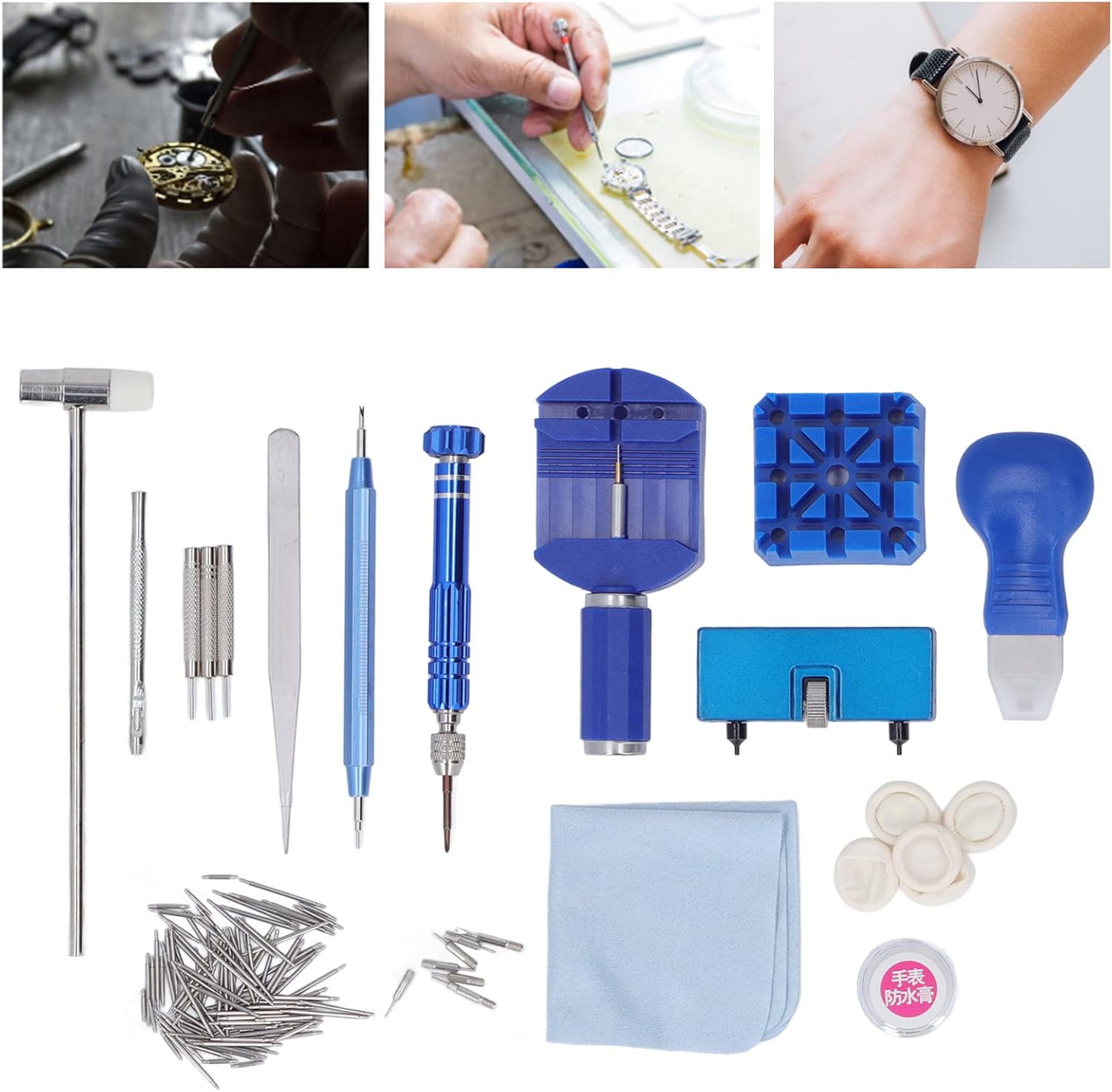 172PCS Watch Repair Tool Set, Multifunctional Watch Band Link Tool Kit with Spring Bar Tool for Watchmakers, Stainless Steel and Plastic Portable Repair