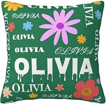 Flowers Dark Green Custom Pillow Cases Personalized Throw Pillow Covers with Name 12 x 12 Inch Customized Square Cushion Case Gift for Sofa Couch Bed Car Chair Home Decorative Pillowcase
