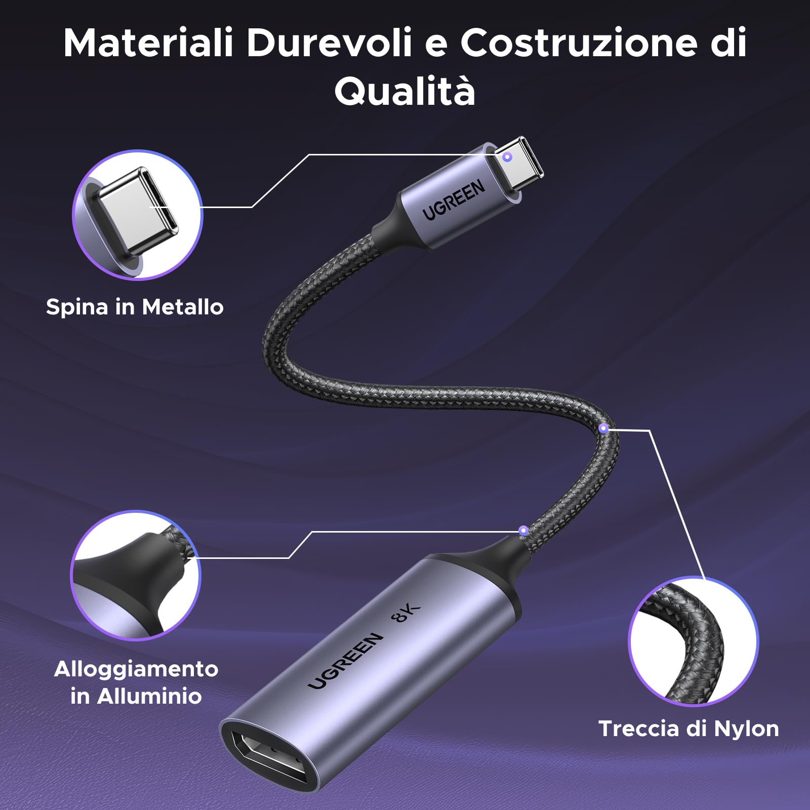 UGREEN Adattatore USB C a DP1.4 8K 60Hz 4K 240Hz Thunderbolt a DisplayPort HDR VRR Dolby Compatibile con iPhone 17 Pro Max Air Galaxy S24 Mac mini M4/M4 Pro MacBook M4 Pro Max iPad Pro Air Surface
