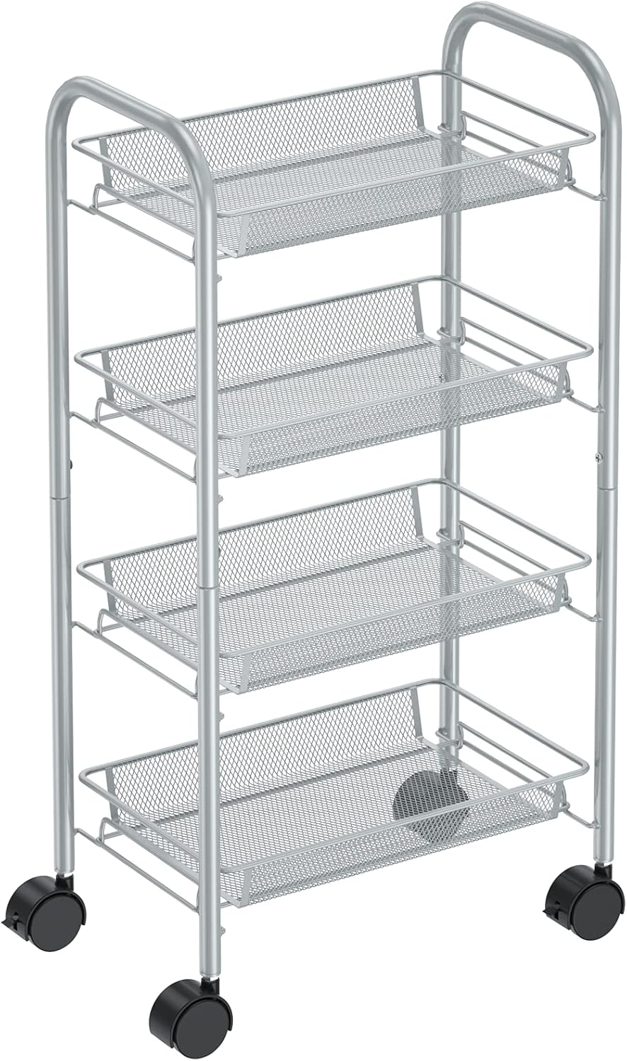 4-Tier Rolling Cart Metal Utility Cart Multifunction Storage Organizer with loackable Wheels for Home Office Bathroom Kitchen Garden Laundry Room Easy to Assemble by STOREMIC (Sliver) : Office Products