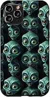 Vista 10 de iPhone 14 Trippy Green Cool Alien Funny Party Faces Outer Space Aliens Case