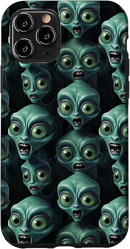 Vista 22 de iPhone 14 Pro Max Trippy Green Cool Alien Funny Party Faces Outer Space Aliens Case