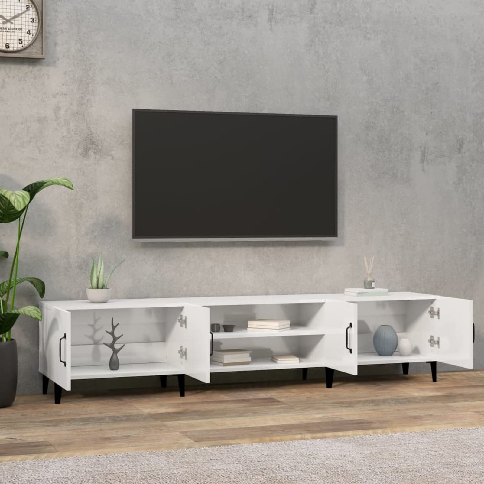Mobile TV IKAYAA 180 Cm In Legno - Bianco, 4 Ante, 4 Scomparti, Design Moderno - Foto 5
