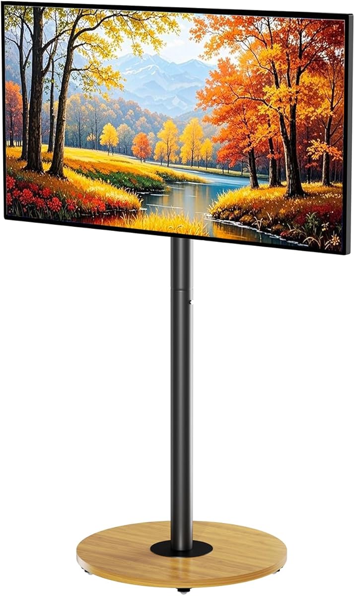 Vanconwey Floor TV Stand for 40-75 Inch TVs,Rolling TV Stand with Wooden Board, Holds up to 110Lbs,Max VESA 600x400mm,VC-Z1966(Black)