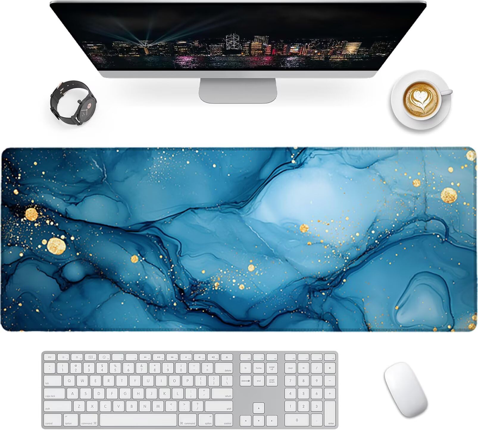 Lpfieonn Einfach Großes Schreibtischunterlage, XXL Schreibtischunterlagen, Blau XXL Wasserdicht Gaming Mousepad mit Vernähter Rand und Rutschfeste Gummibasis, für Laptop/Hause/Büro 120x60cm PF-3749