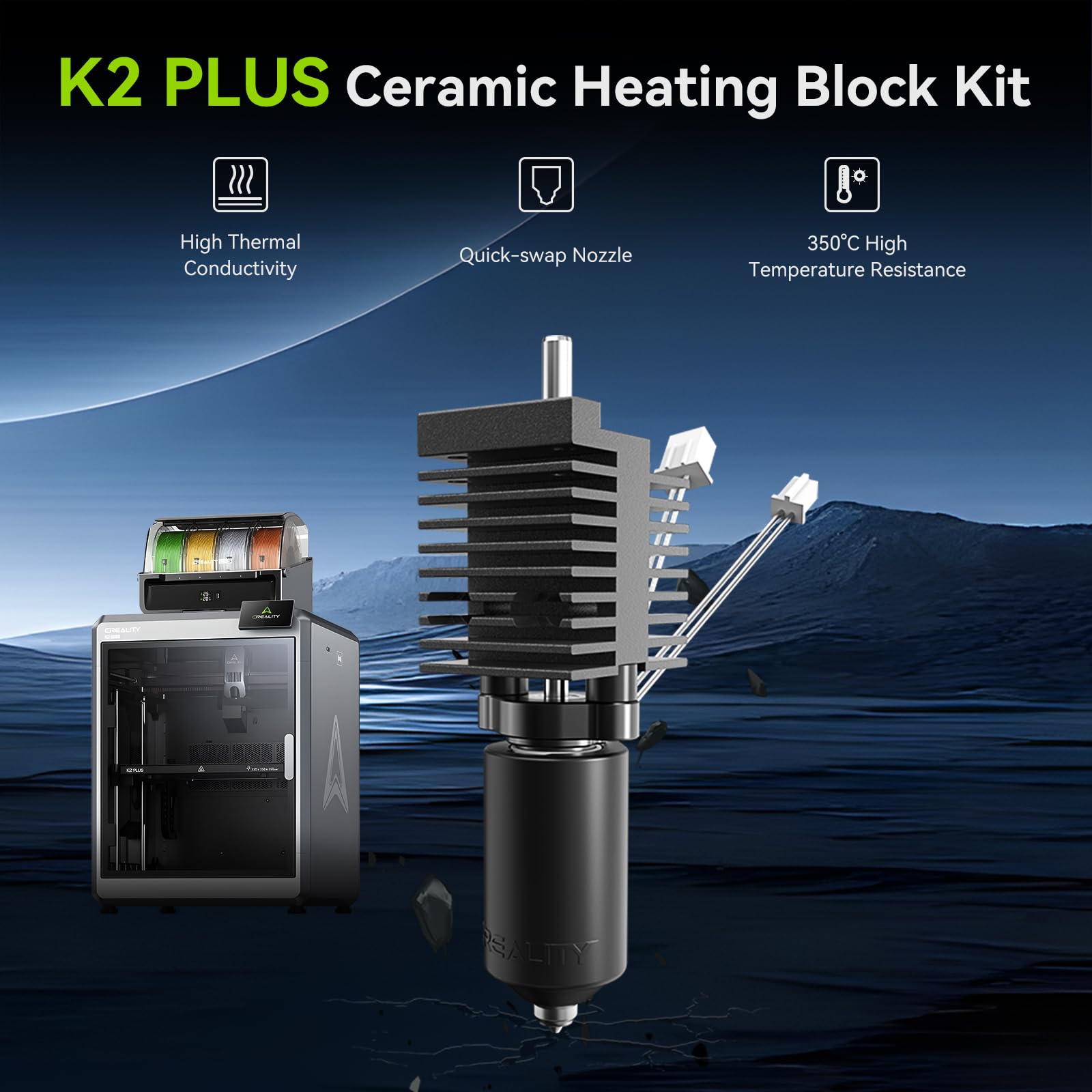 Creality Kit originale K2 Plus in ceramica Hotend blocchetto riscaldante Unicorn Quick Swap, kit di ugelli a sostituzione rapida a 350 °C, resistente alle alte temperature, kit di design integrato