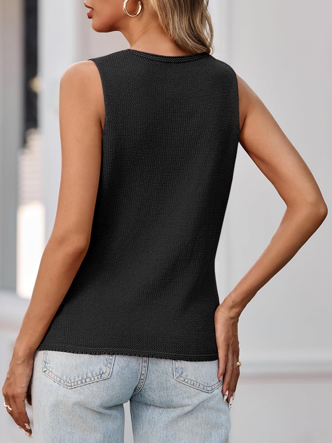 Yousify Womens Sweater Vests Tie Front Knit Vest Summer Ribbed Tank Tops Y2k Cute Vests Fashion Casual Sleeveless Tops - Image 2