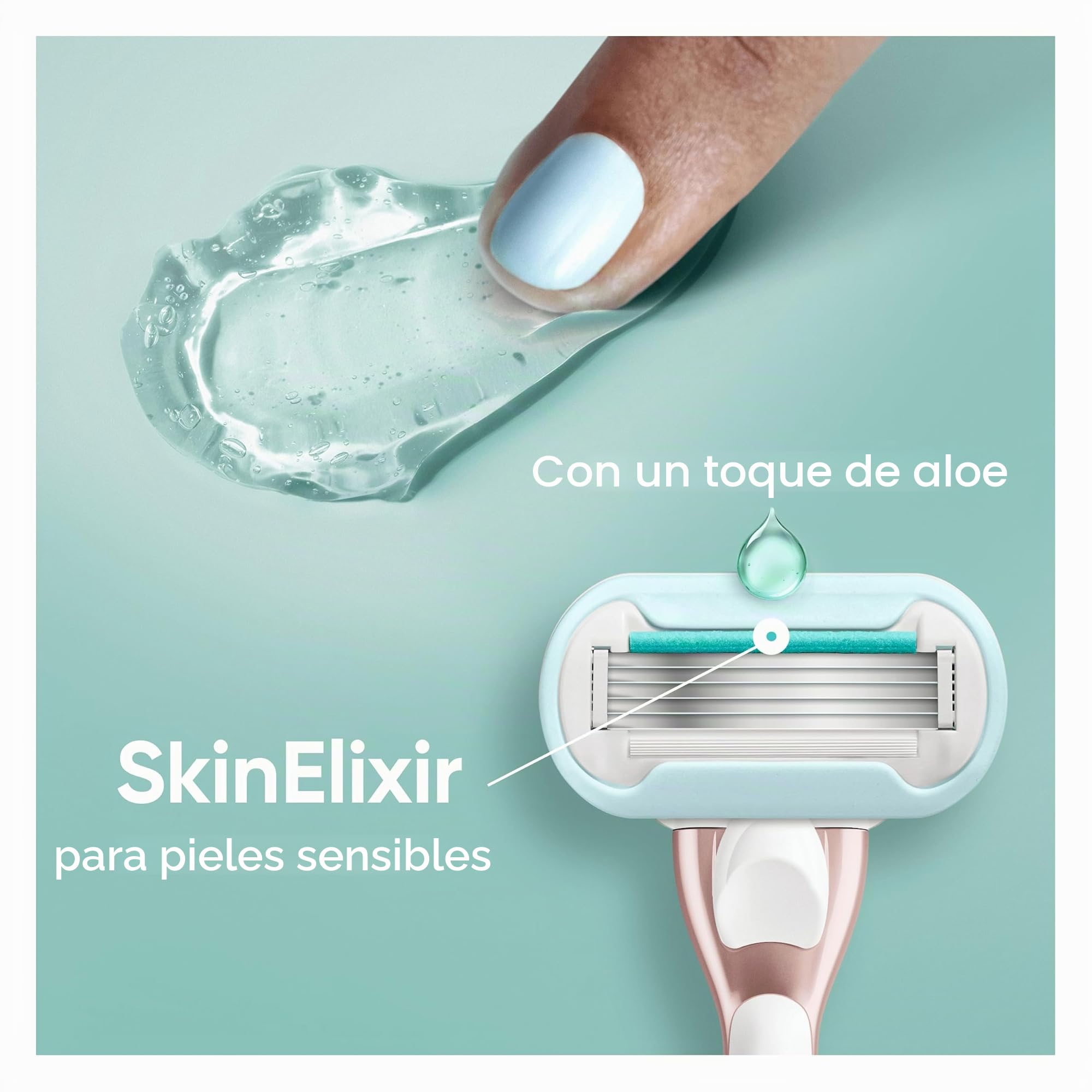 Gillette Venus Lubrastrip Deluxe Smooth Sensitive - Maquinilla de afeitar para mujer + 3 recambios de hoja de afeitar, con mango de metal de oro rosa, Lubrastrip con un toque de aloe vera