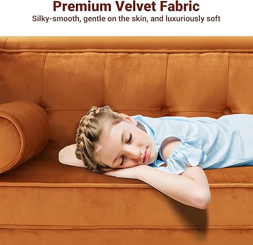 Miniatura 3 de Sofá Dreamsir de terciopelo de 78 pulgadas de ancho, muebles de mediados de siglo con almohadas de refuerzo, sofá con botones para sala de estar,