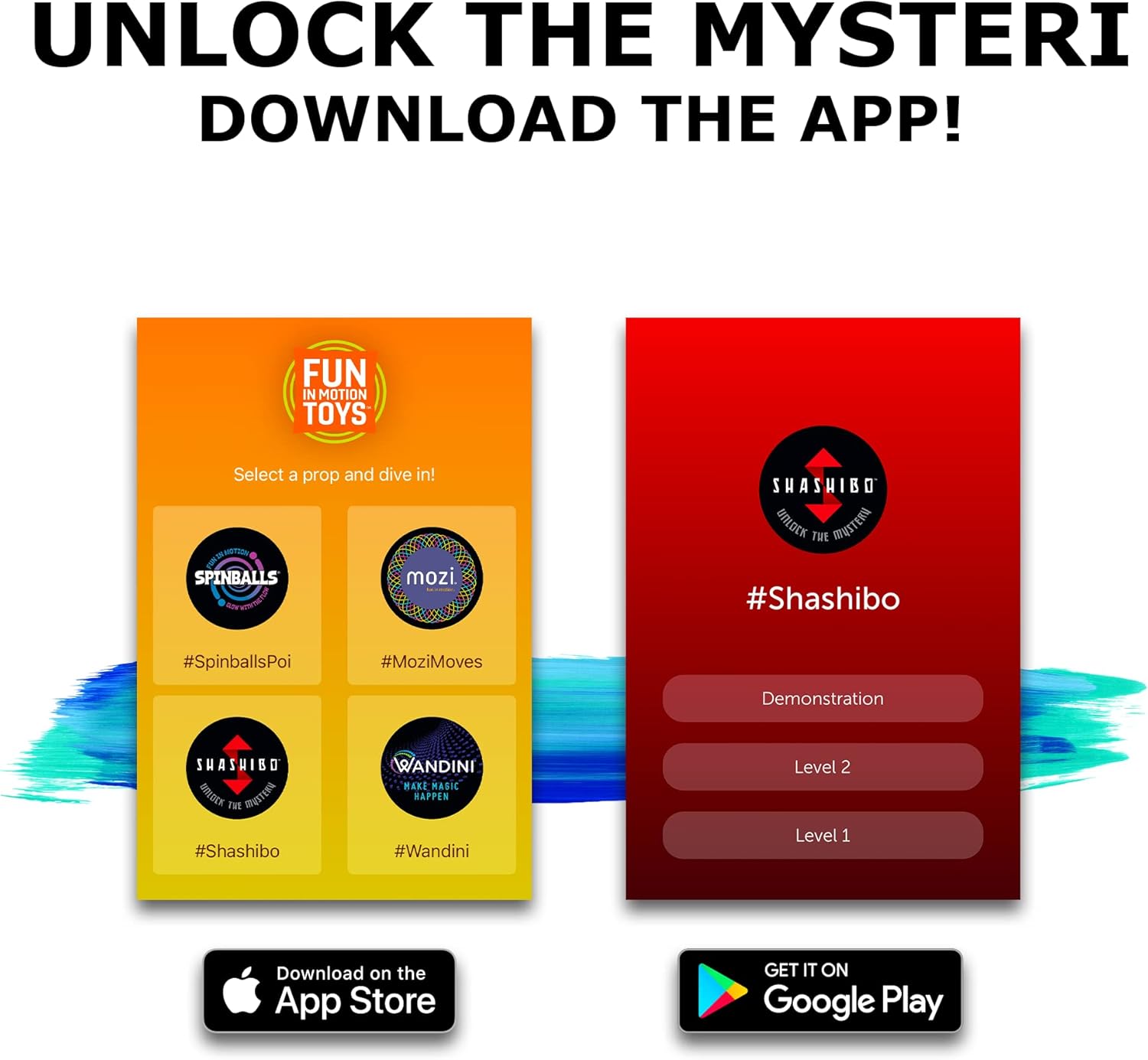 Screenshot of the Shashibo mobile app interface for demonstrations and levels.
