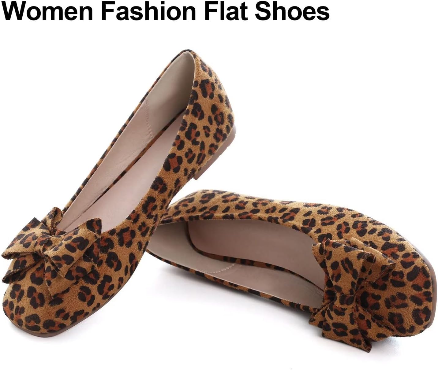 Hee grand Bowknot Square Toe Ballet Flats for Women Fashion Leopard Casual Flats Comfort Slip on Loafers Suede Dress Shoes,Leopard Brown 9 - Image 5