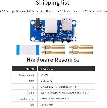 Orange Pi Zero 2W Expansion Board, 24Pin Connector Interface Board for OPi Zero 2W Development Mini PC Board Single Board Computer (Zero 2W EB)