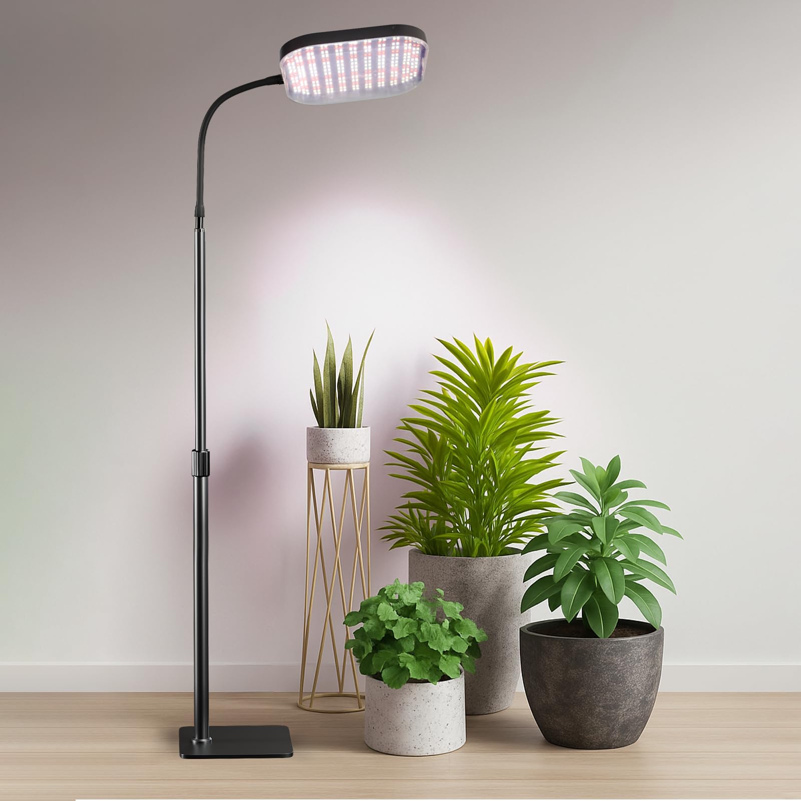 Lampada da coltivazione quadrata per piante da interno, 336 LED 6000 K, spettro completo 12 V 3 A, luce per piante da pavimento ad alta potenza, con supporto per piante alte e grandi da interno