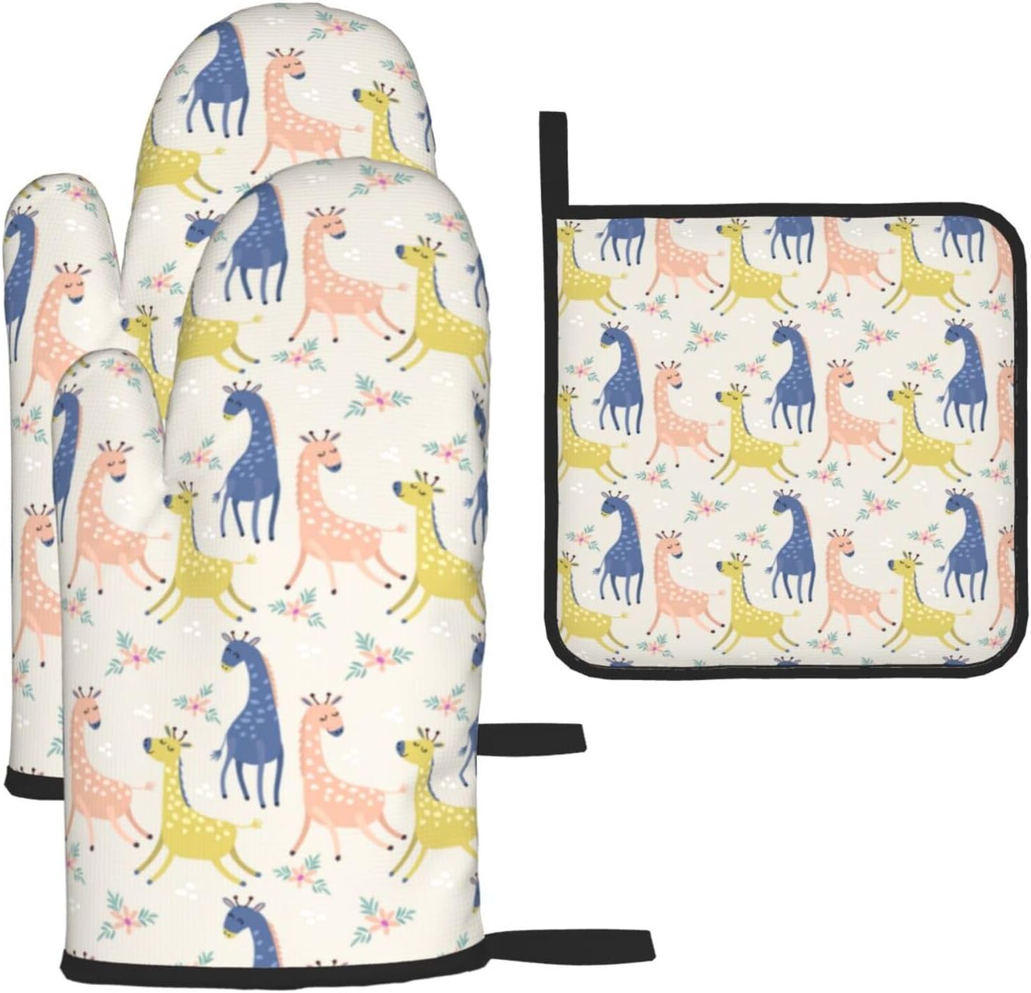 Cute Giraffe Print Heat Resistant Microwave Gloves, Used for Baking, Cooking, and Fashion Kitchen Essentials