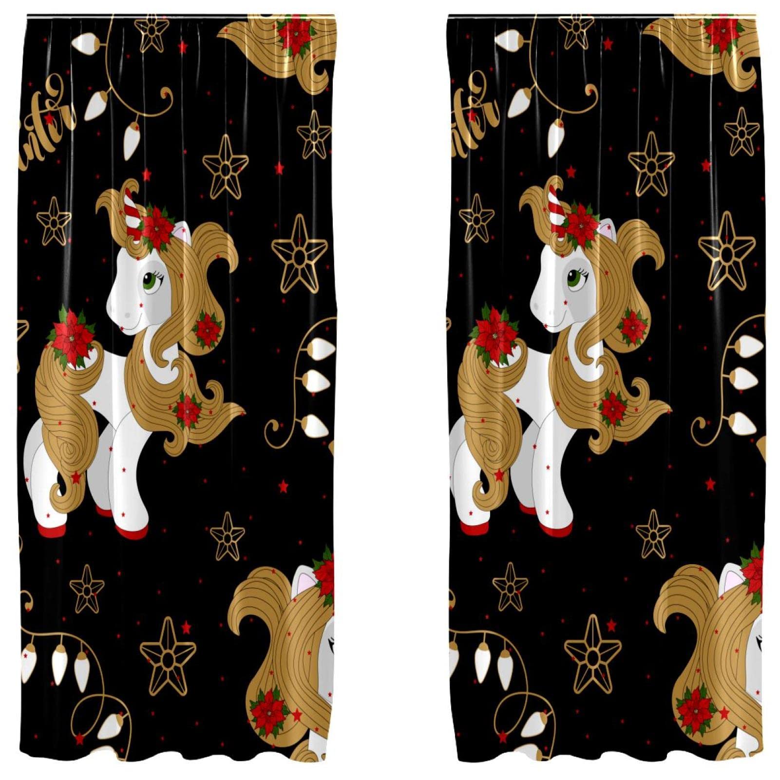 Cortinas de unicornio navideño pack de 2 para salón y dormitorio de 140x213 cm
