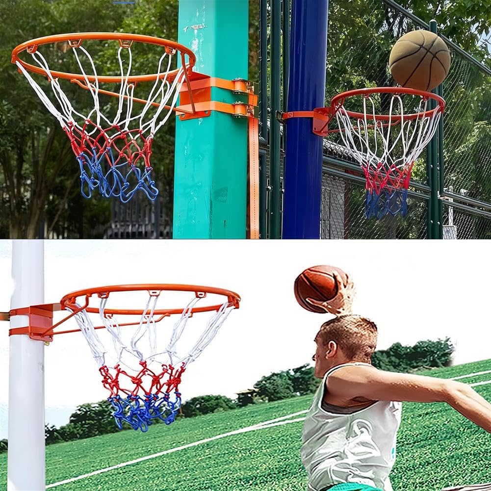Outdoor-Basketballkorb-Set, FüR Zaun/Baum/Pfosten, Profi-Basketballkorb, Mit 2 Verstellbaren Gurten Und Nylonnetz, Wandmontiertes Basketballkorb-Set