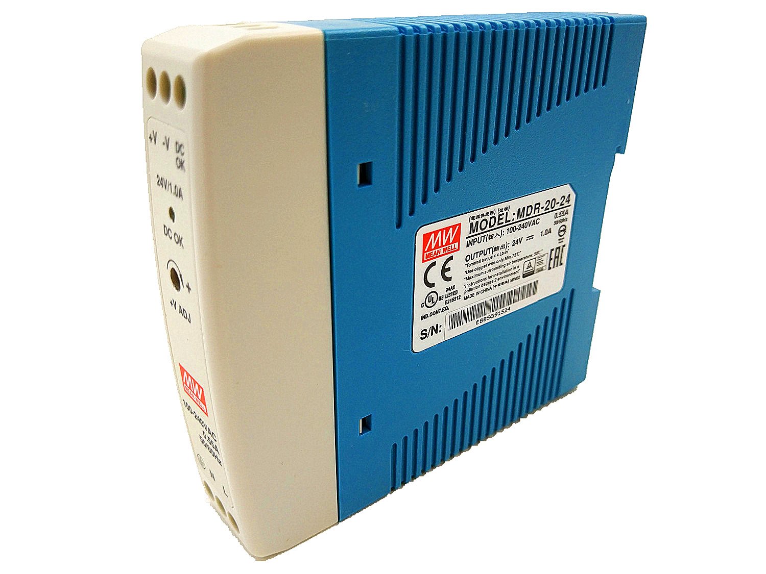 MEAN WELL MDR-20-24 MDR-20 Series 24 W Single Output 24 V AC/DC Industrial DIN Rail Power Supply - 1 item(s)