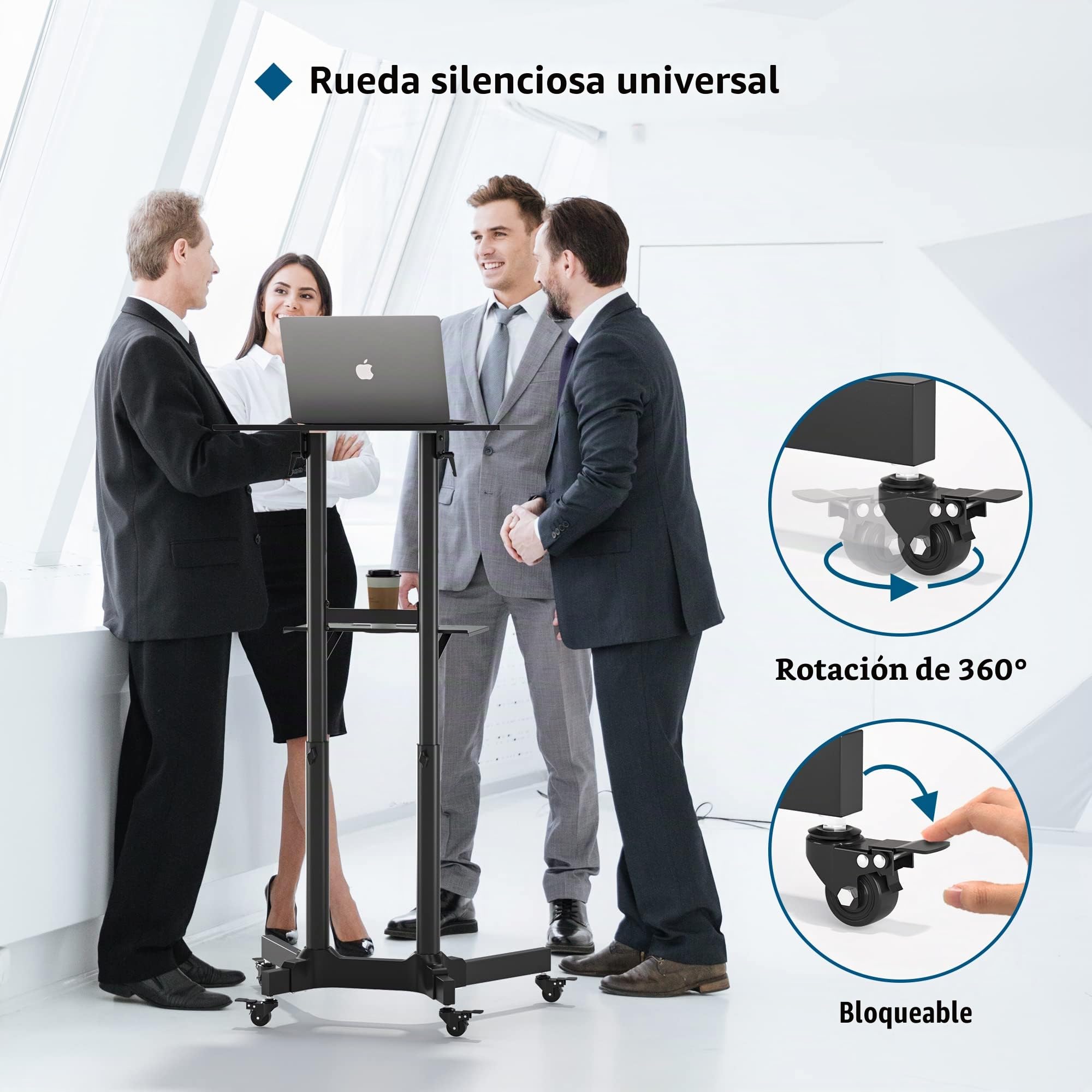 BONTEC Escritorio de Pie Móvil con Altura Ajustable, Escritorio para Computadora Portátil con Ruedas, Estación de Trabajo de Pie con Bandeja Compacta Ajustable